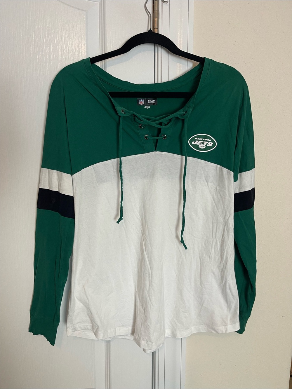 NFL Green & White Lace-Up Long Sleeve Team Top